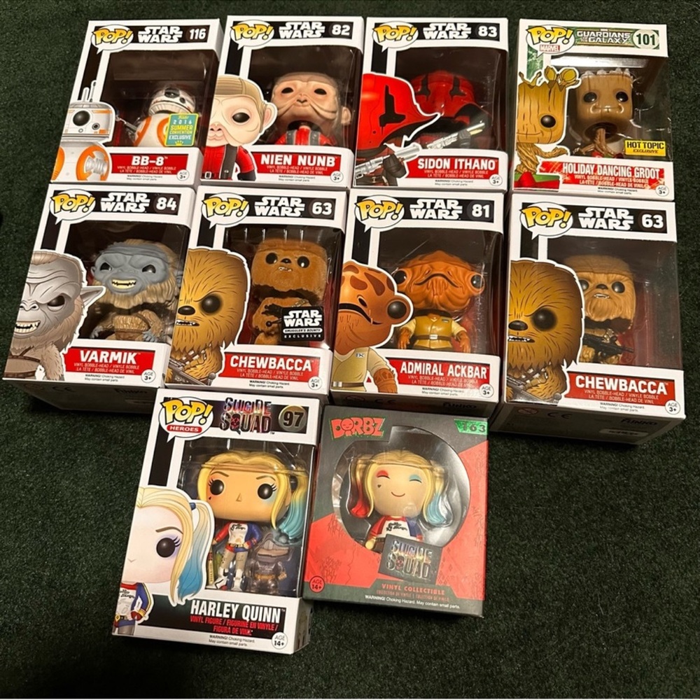 Funko Pop Figure Bundle — Star Wars + DC NIB with Summer Con BB-8 & Flocked